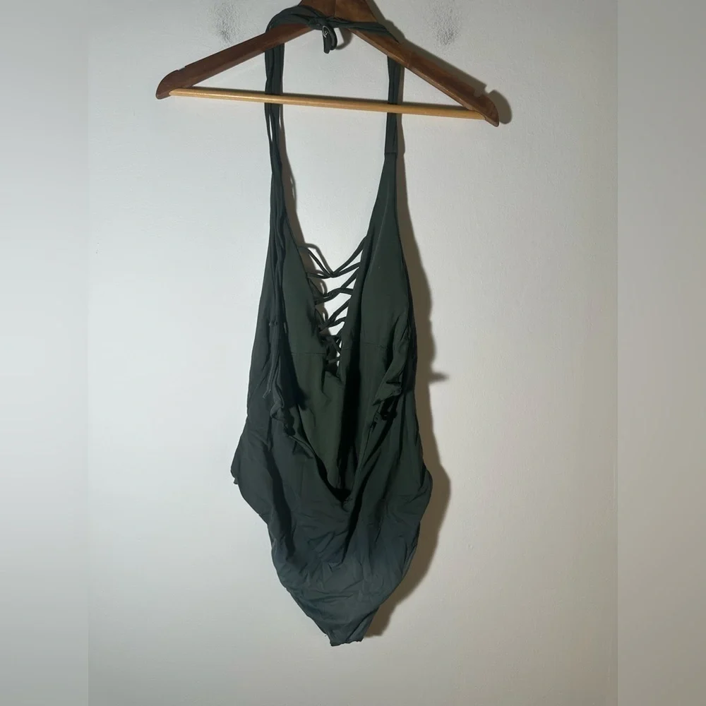 Women's Olive Green Lace-Up Swimsuit